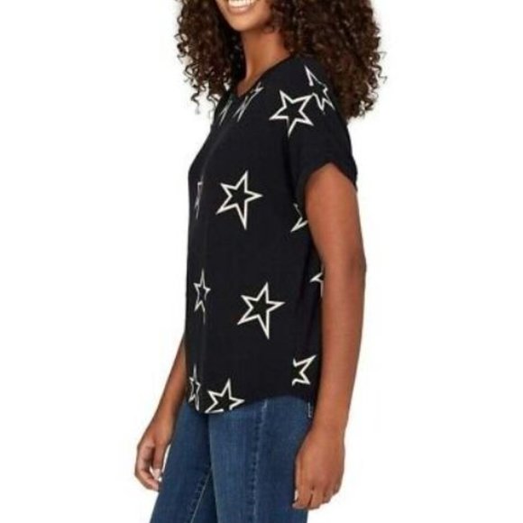 Buffalo Ladies Crewneck Top with Curved hem. Color: Black Stars - Picture 2 of 6